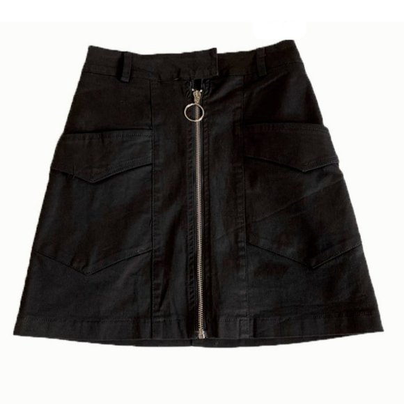 Black Cargo with Pocket Zipped Mini Skirt